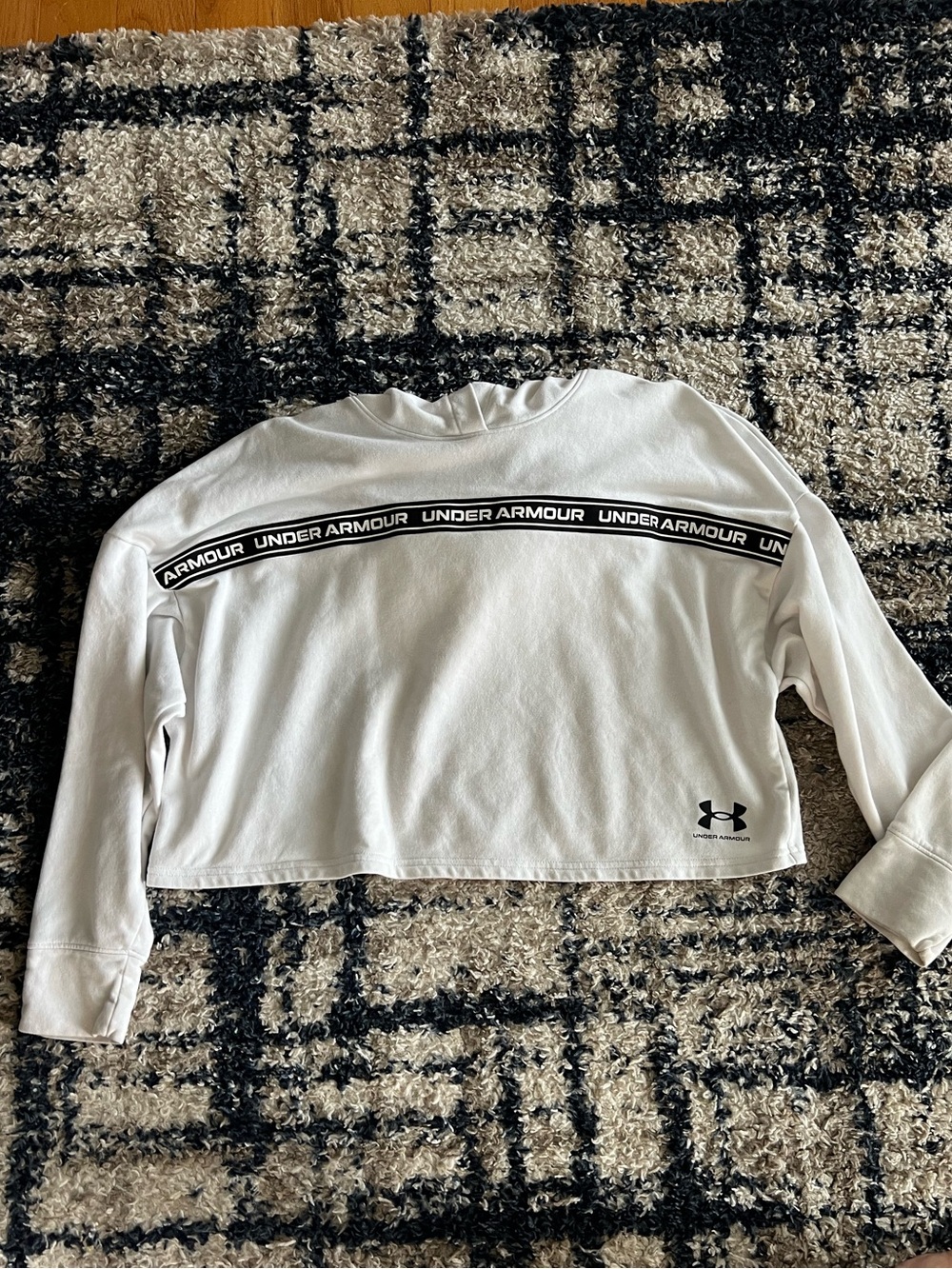Under Armour White Crop Hooded lightweight sweatshirt with Black Logo